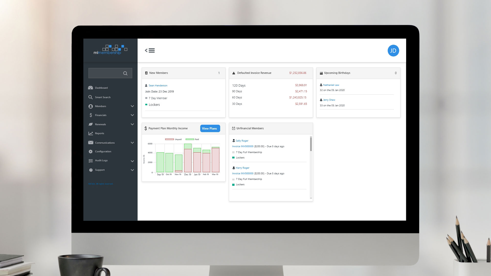 MiMembership customisable administrator dashboard